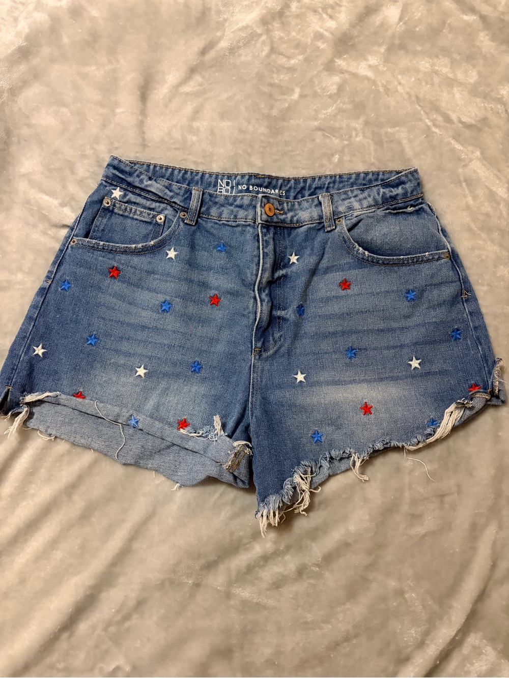 No Boundaries Denim Shorts with Red, White & Blue Star Embroidery